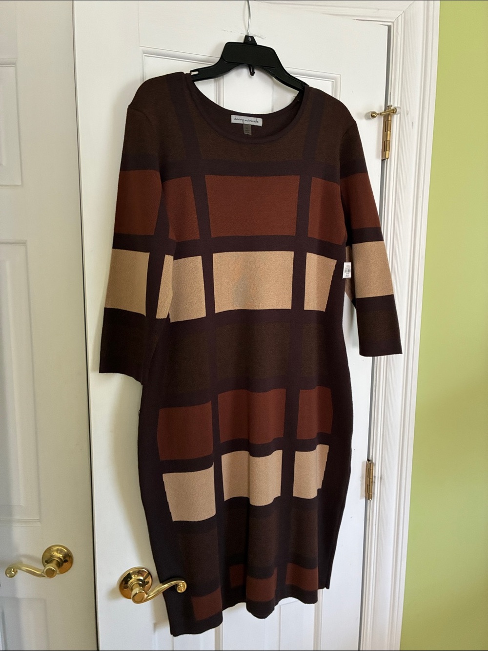 NWT Danny and Nicole Brown Colorblock Plaid Knit Sweater Dress - Picture 4 of 7